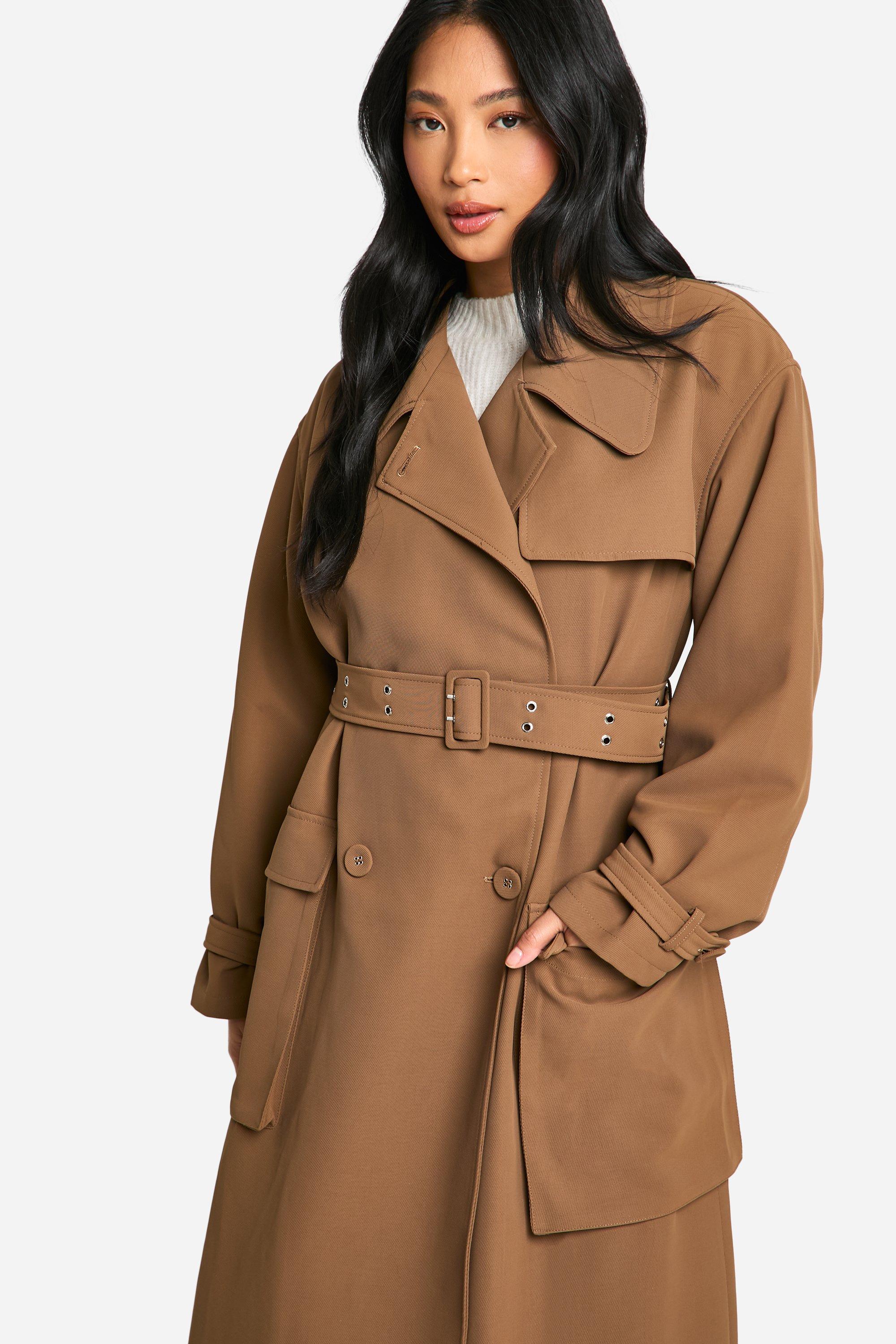 Petite belted trench coat store